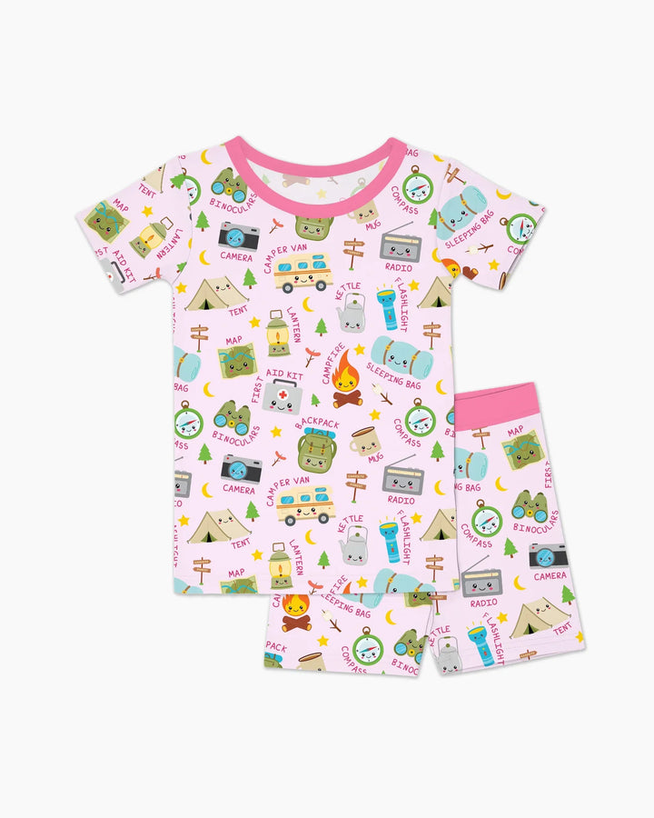 Little Camp Adventure Family Matching Two Piece Short Sleeve Shorts Pajama Set