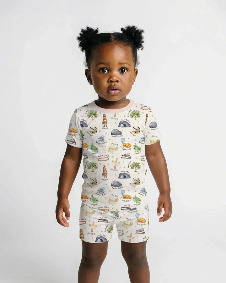 Template Zweiteiliges Pyjama-Set mit kurzen Ärmeln und Shorts