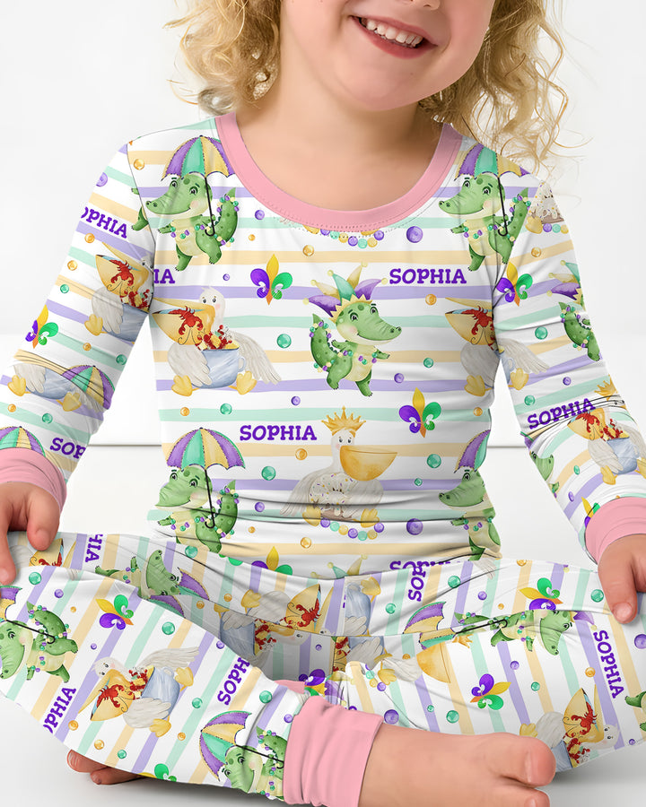 Happy Mardi Gras Adventure Family Matching Two Piece Long Sleeve Pajama Set