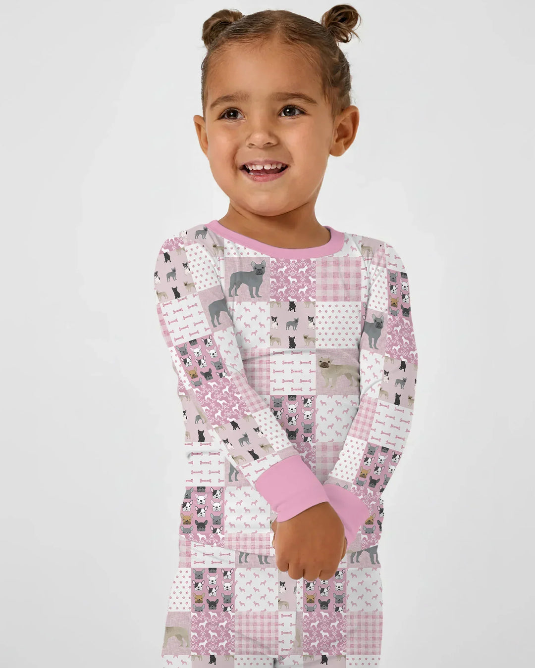 Frenchies Patchwork Family Matching Two Piece Long Sleeve Pajama Set