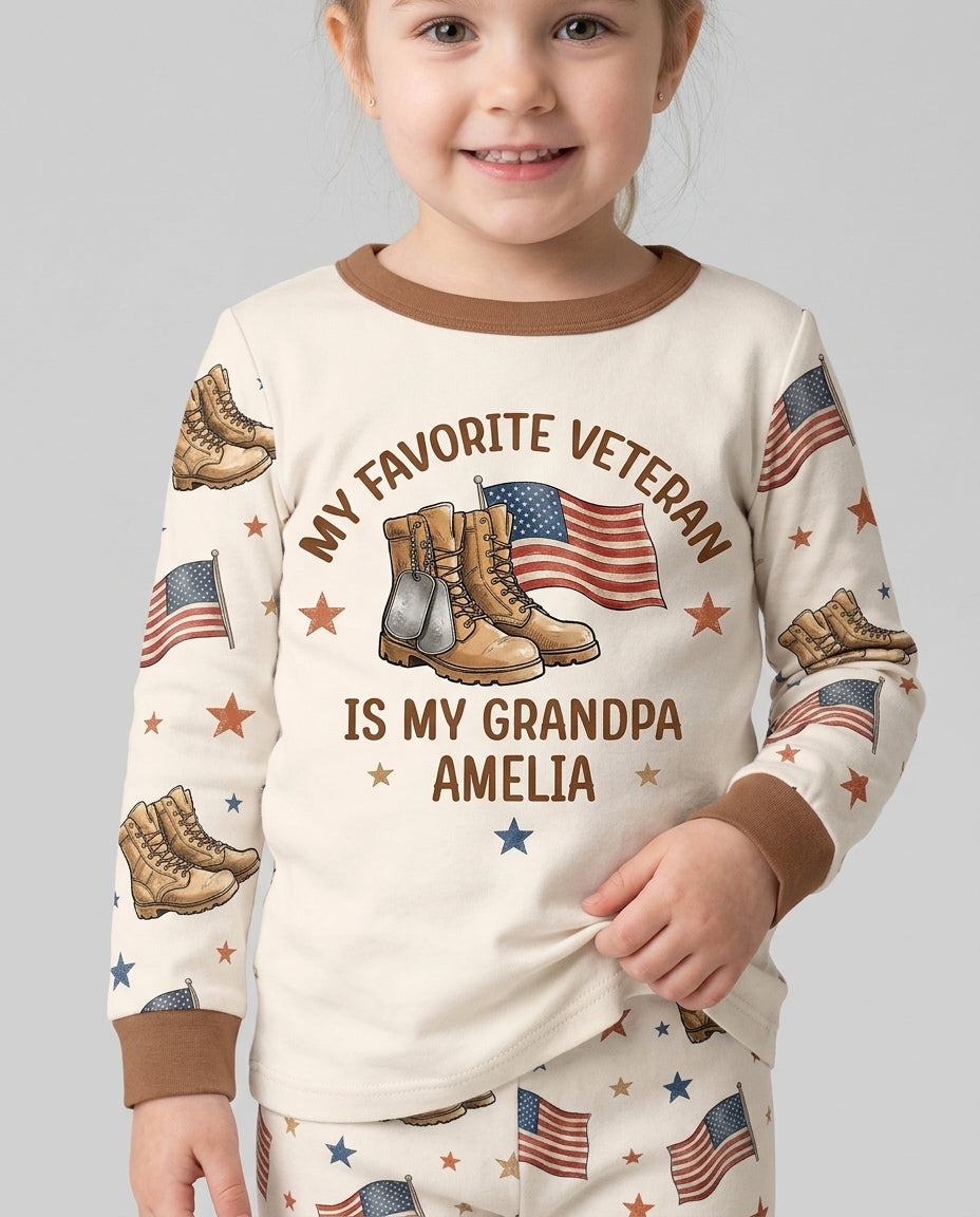 My Favorite Veteran Is My Grandpa Bamboo Two Piece Long Sleeve Pajama Set