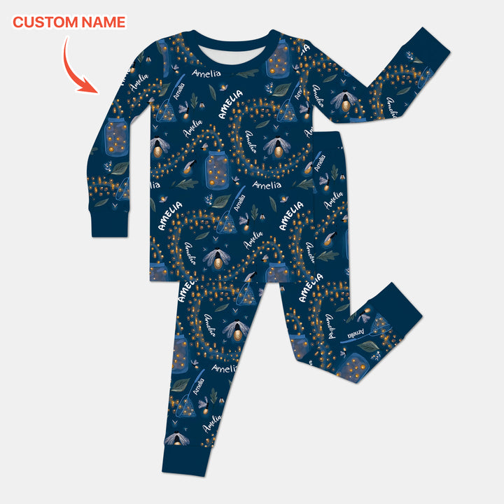 Custom Name Catching Fireflies Two Piece Long Sleeve Pajama Set