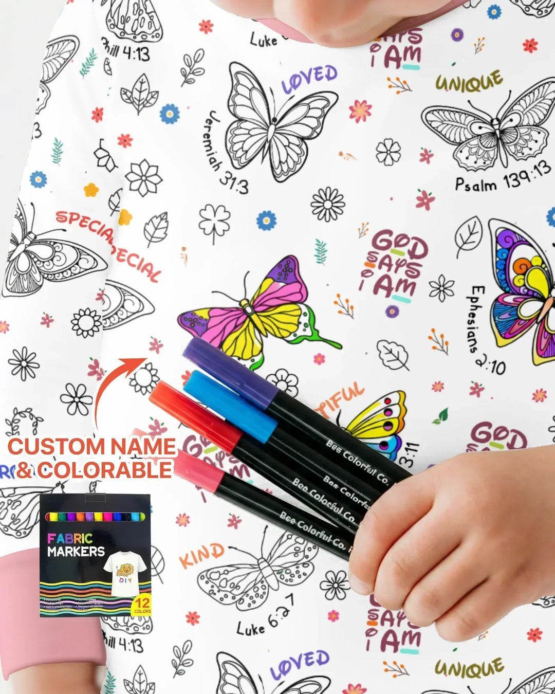 Colorable God Says I Am Butterfly Two Piece Long Sleeve Pajama Set