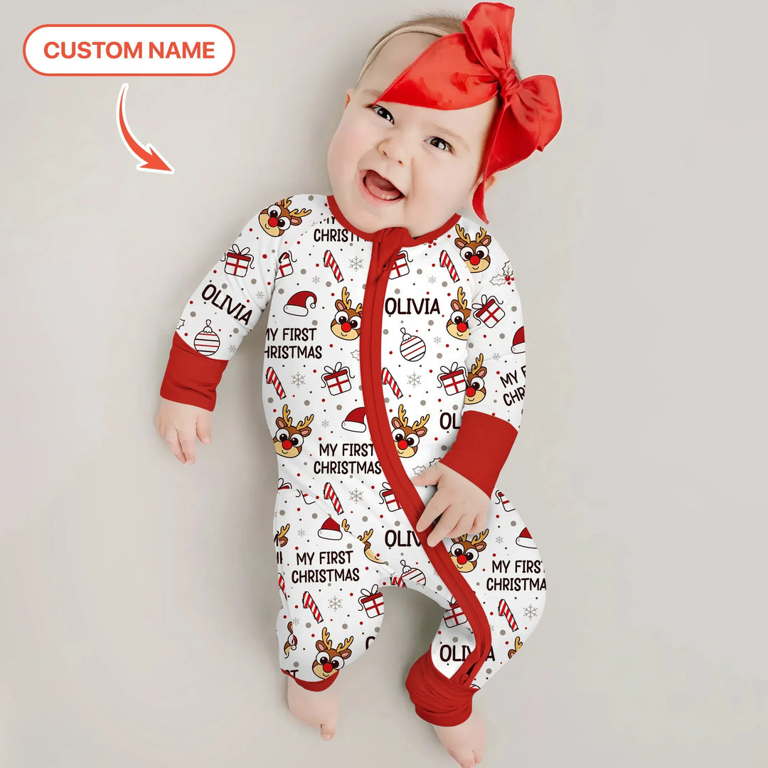 Custom Name Reindeer Doodle My First Christmas Convertible Zippy
