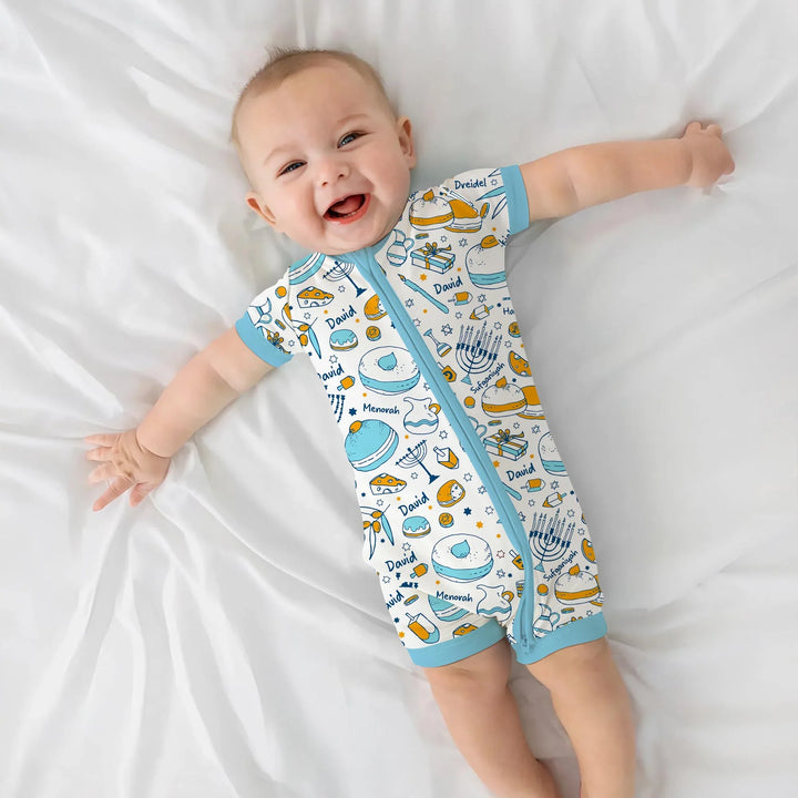 Happy Hanukkah Doodles Custom Name Family Matching Shorty Zippy