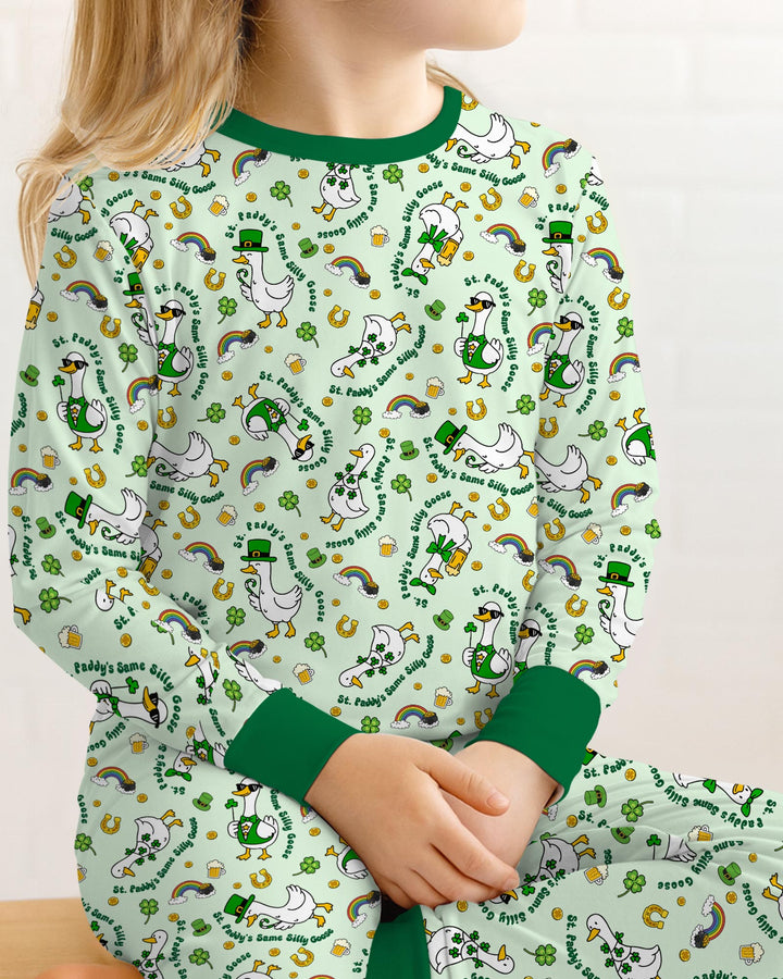 St. Patrick's Day Silly Goose Two Piece Long Sleeve Pajama Set
