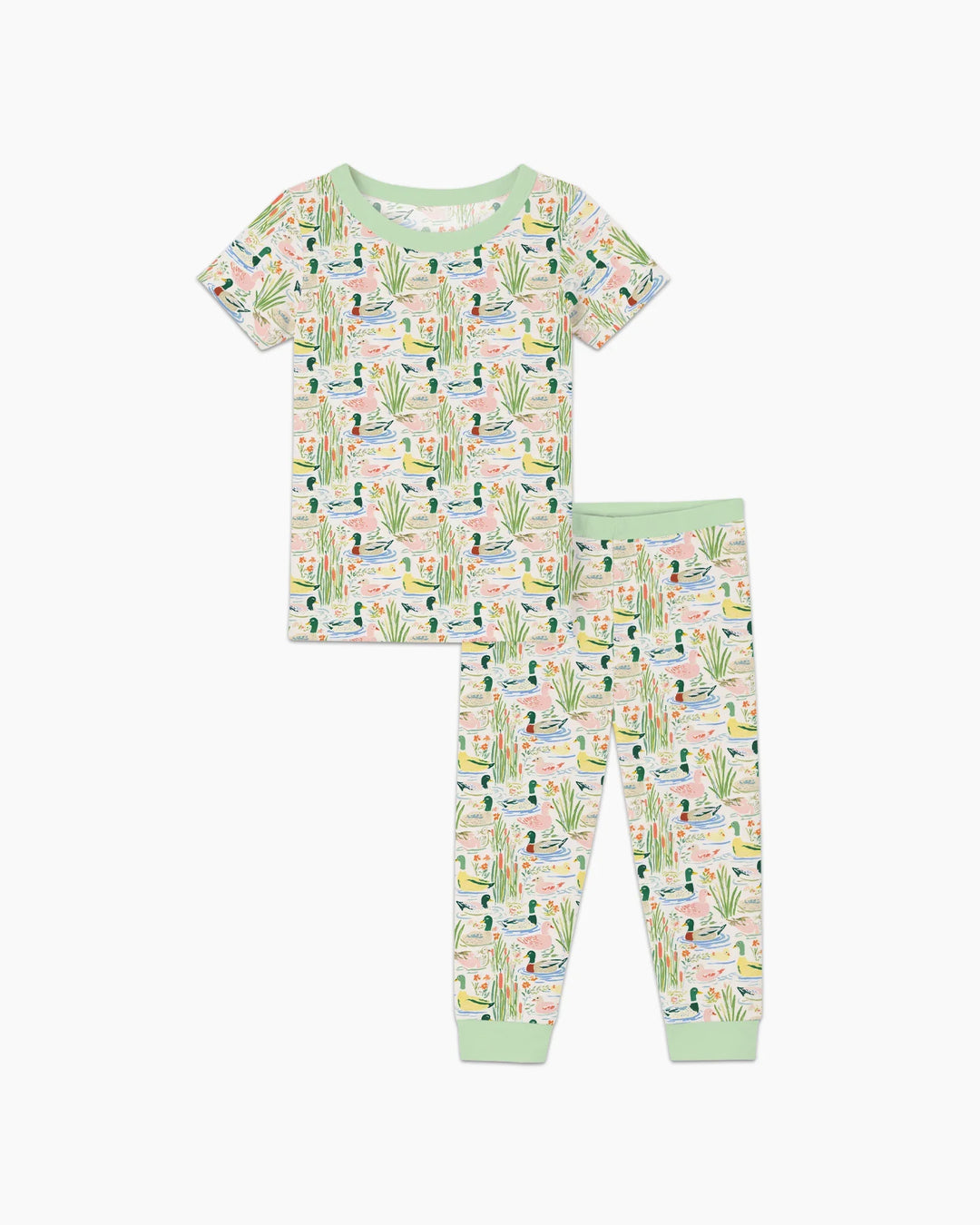 Whimsical Mallard Duck Bamboo Two Piece Short Sleeve Pajama Set