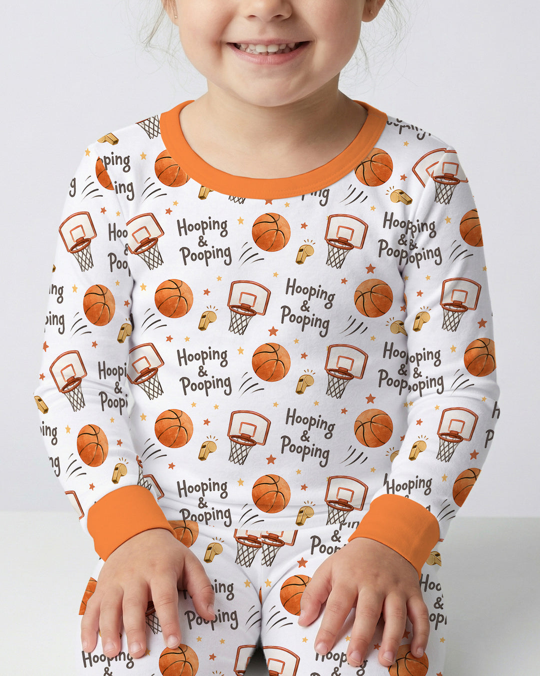 Funny Basketball Hooping & Pooping Bamboo Two Piece Long Sleeve Pajama Set