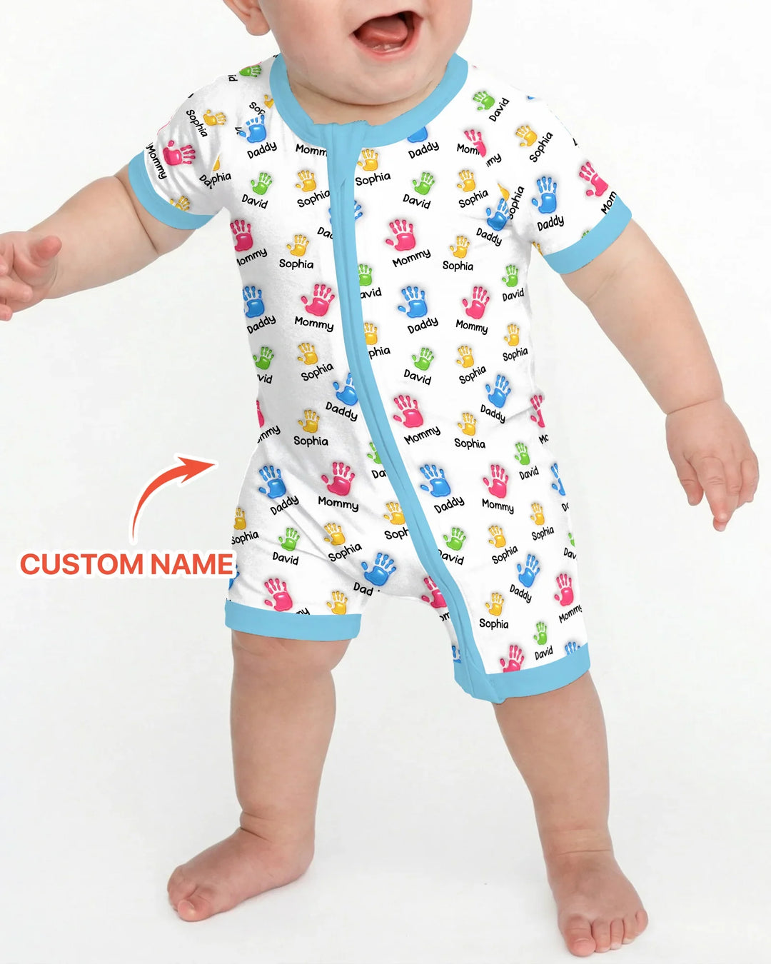 Primer Día de la Madre - Pijama de bambú con cremallera y estampado de huellas de manos
