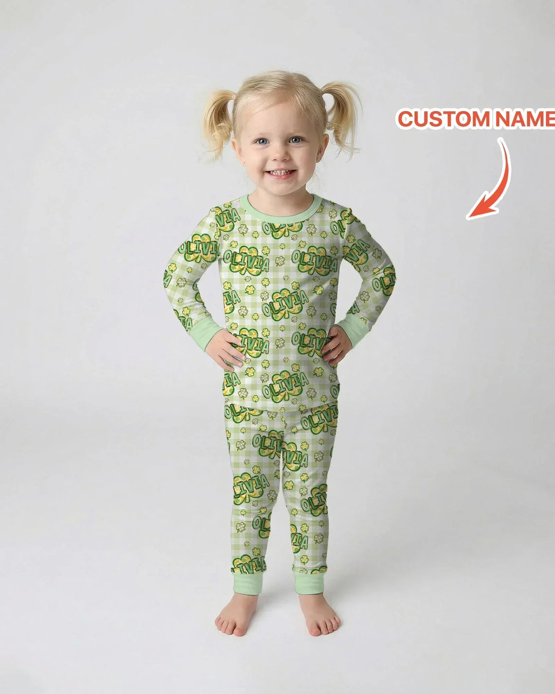 Lucky Shamrock Custom Name Two Piece Long Sleeve Pajama Set