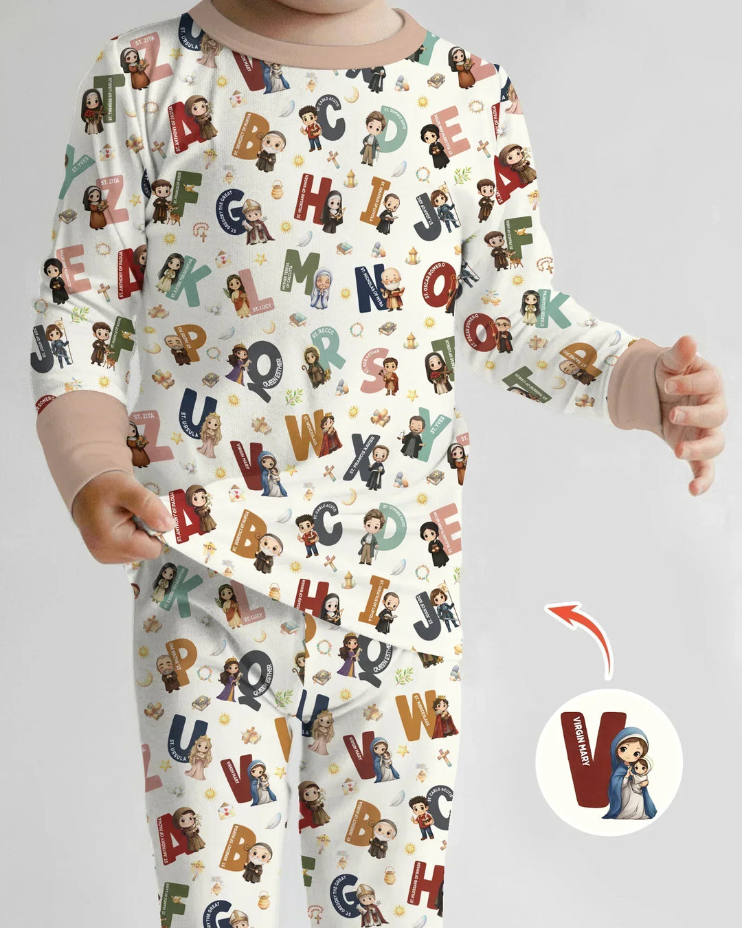 Catholic Saint ABCs Two Piece Long Sleeve Pajama Set