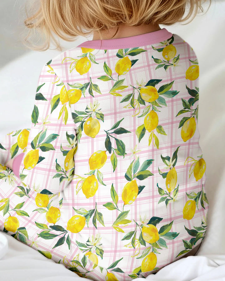 Mediterranean Lemons Family Matching Bamboo Two Piece Long Sleeve Pajama Set