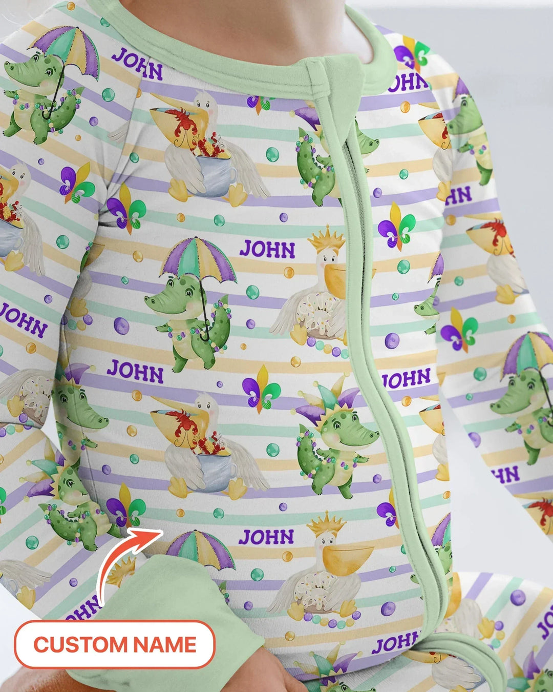 Pijama Convertible de Bambú a Juego para Familia "Aventura de Mardi Gras Feliz"