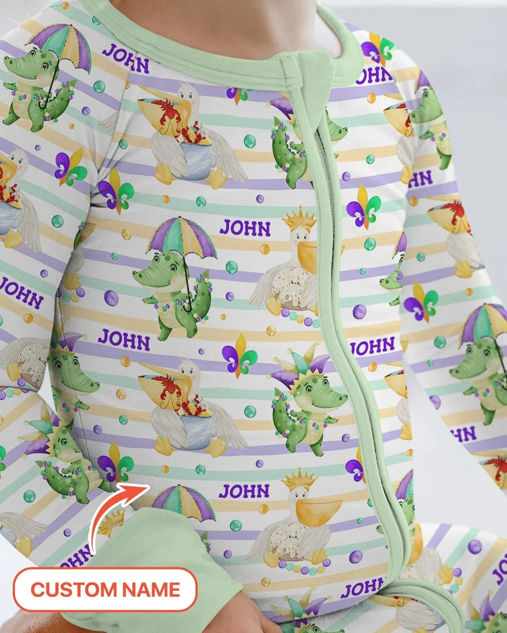 Pijama Convertible de Bambú a Juego para Familia "Aventura de Mardi Gras Feliz"