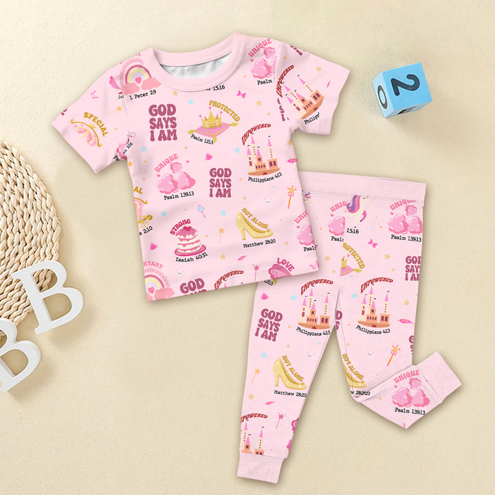God Says I Am Girl Two Piece Short Sleeve Pajama Set