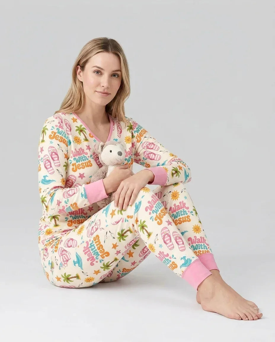 Groovy Summer Walk With Jesus Bamboo Women Pajama Set