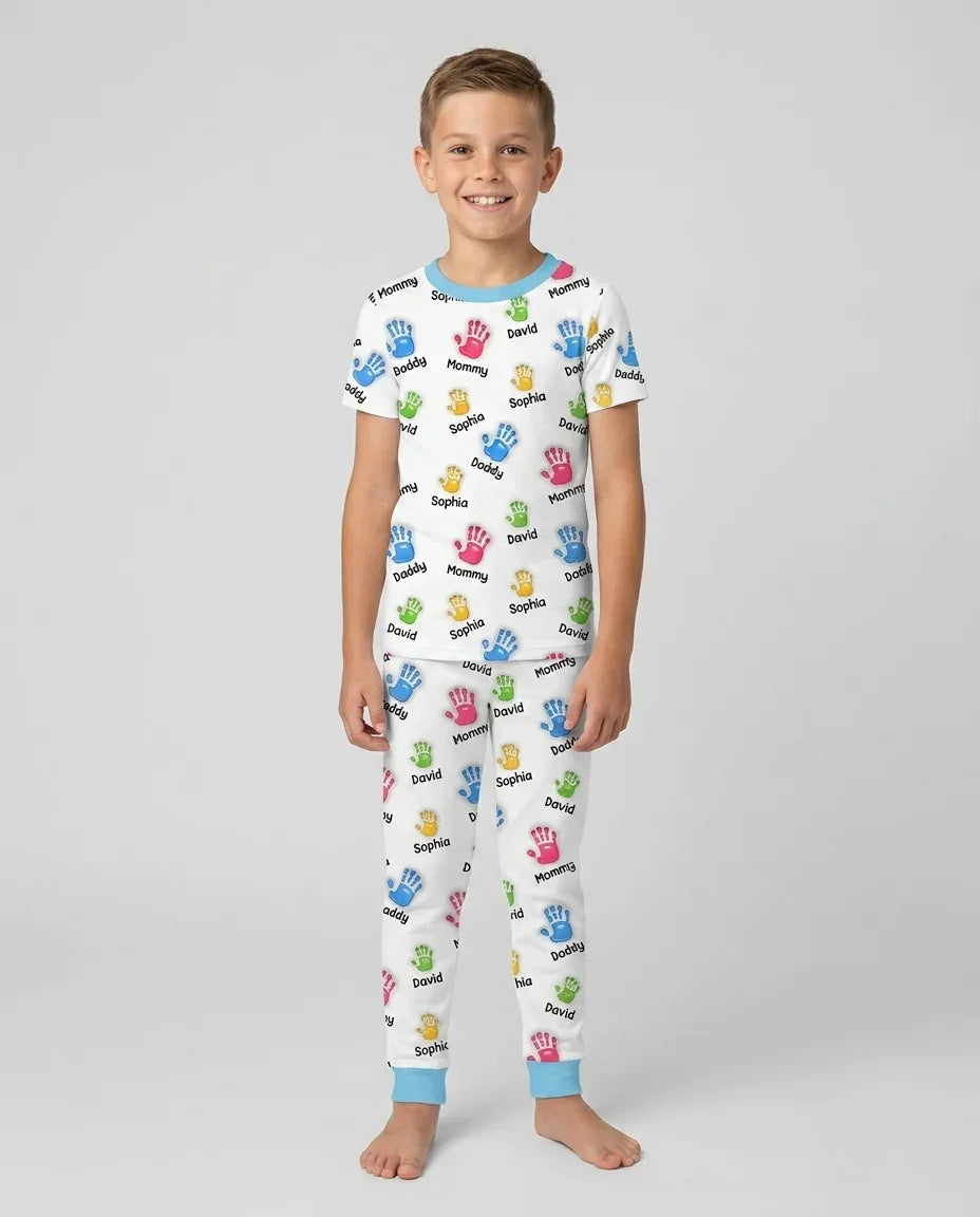 First Mother Day - Handprints Bamboo Two Piece Short Sleeve Pajama Set