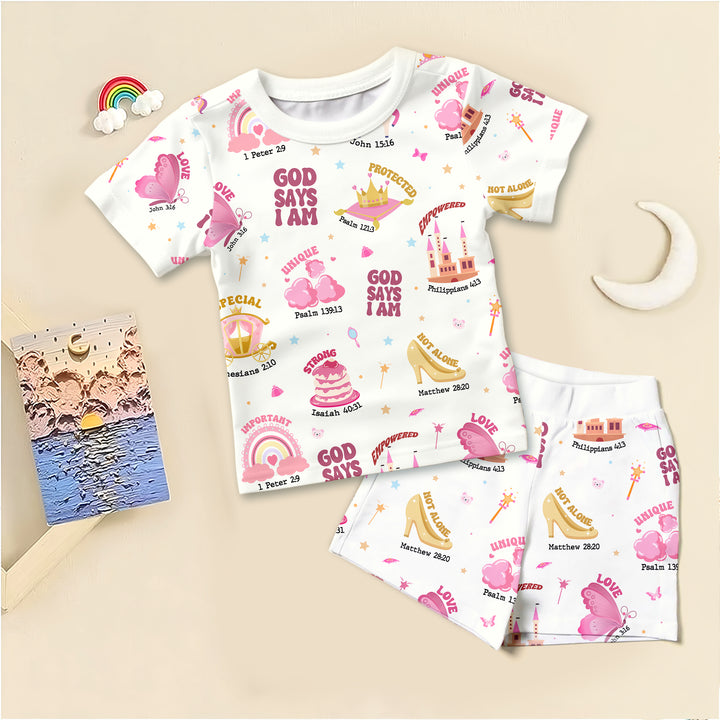 God Says I Am Girl Two Piece Short Sleeve Shorts Pajama Set