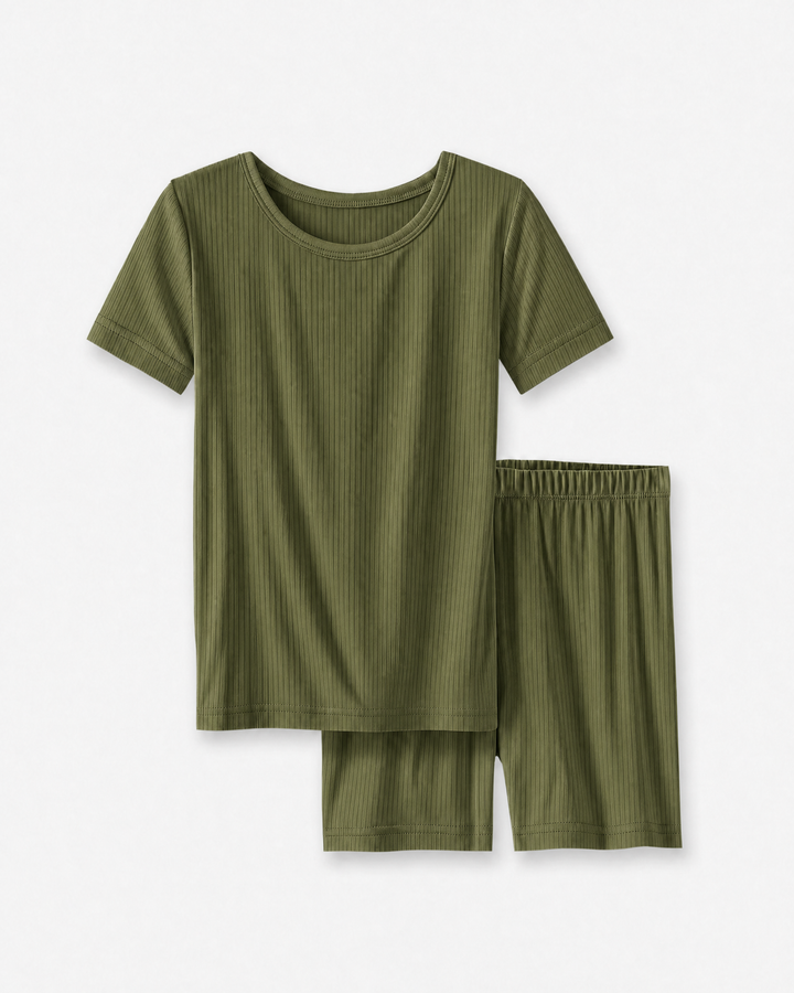 Ribbed Bamboo Two Piece Short Sleeve Short Pajama Set
