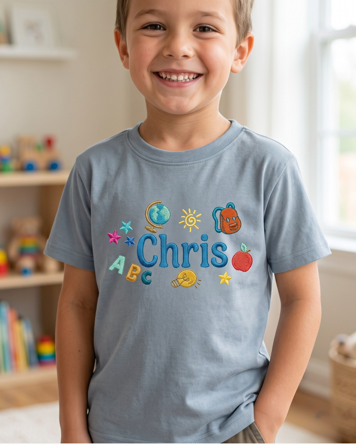 Custom Name Bright Mind Embroidered Bamboo Crewneck T-Shirt