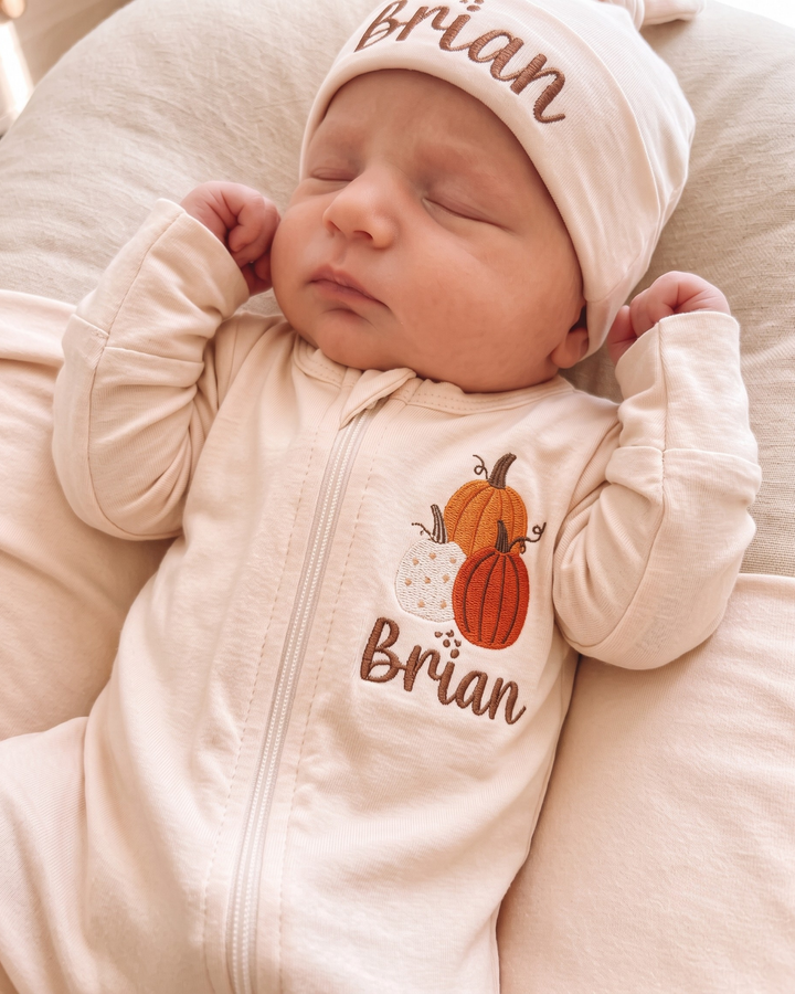 Personalized Pumpkin Patch Embroidered Bamboo Zipper Footie