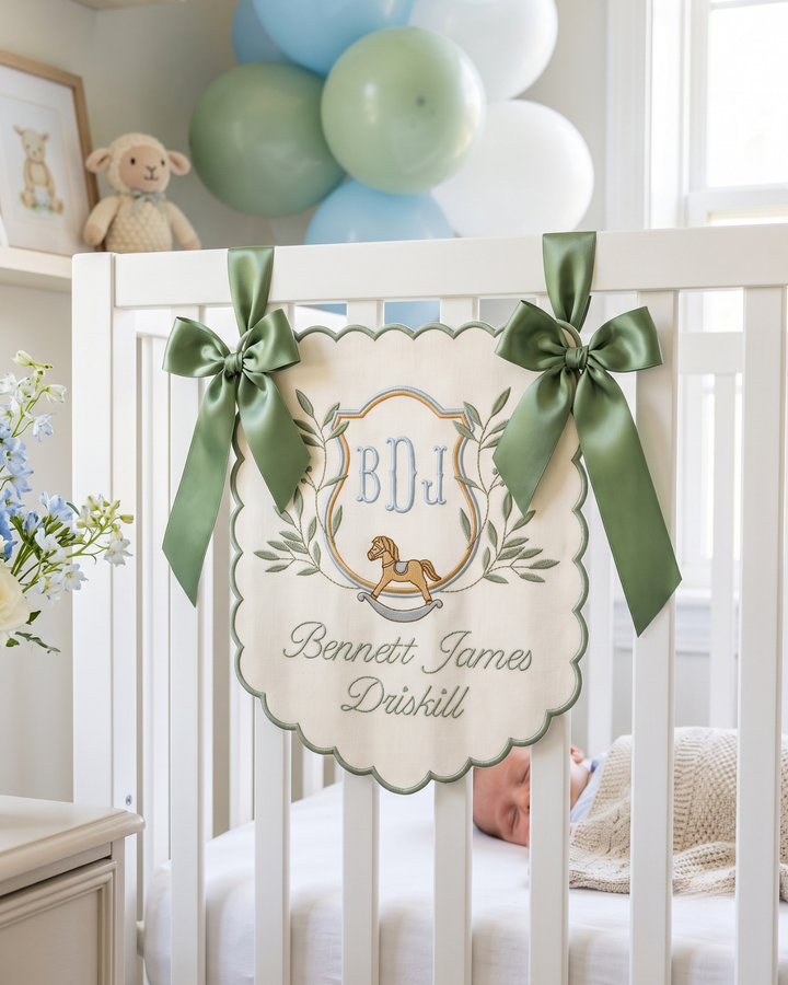 Vintage Toy Horse Personalized Embroidered Baby Name Banner