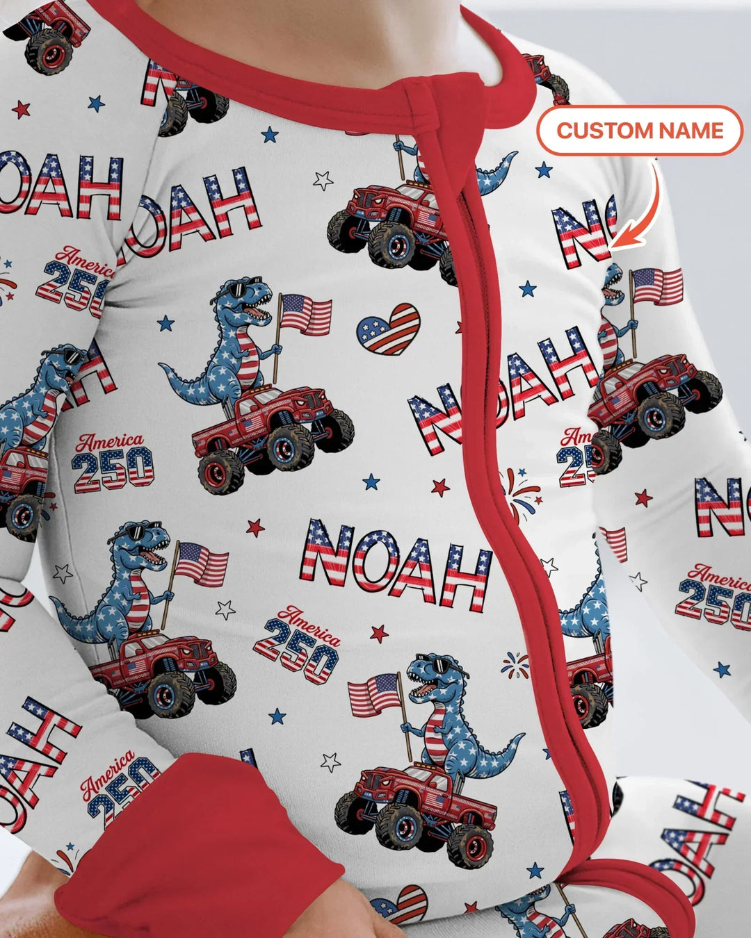Custom Name American Flag Dinosaur Bamboo Convertible Zippy