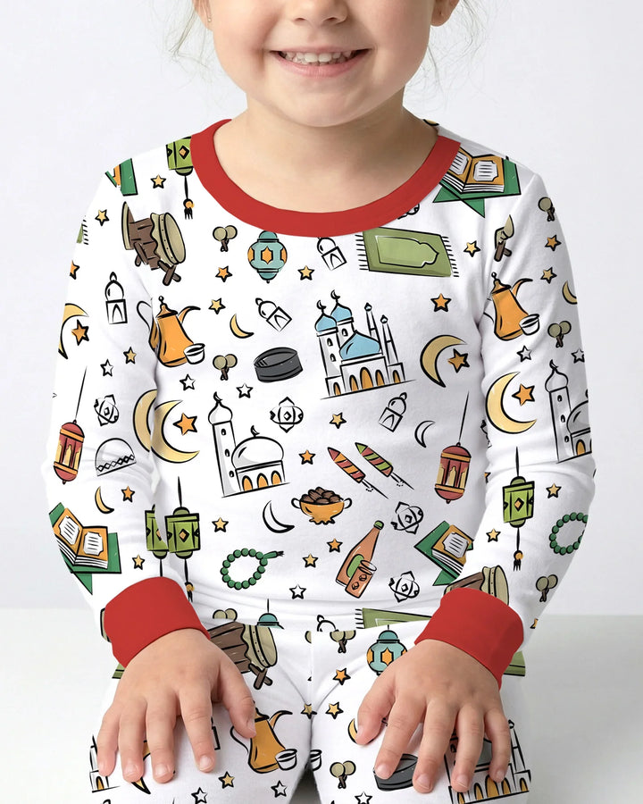 Zweiteiliges Langarm-Pyjama-Set mit Sommerfrüchten