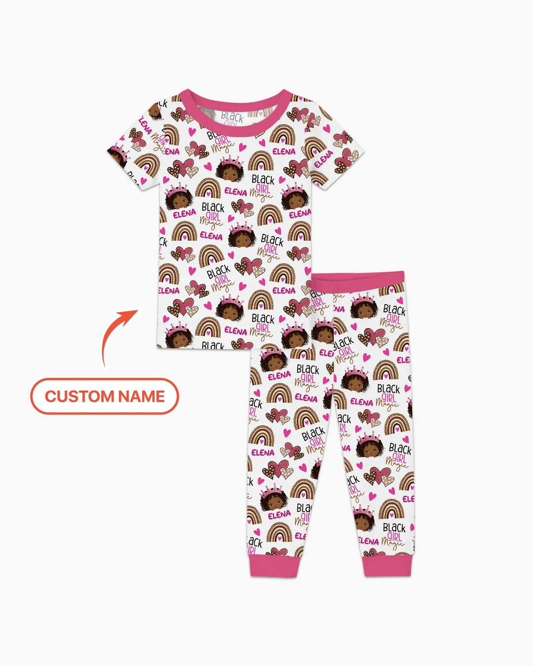 Custom Name Black Girl Magic Bamboo Two Piece Short Sleeve Pajama Set