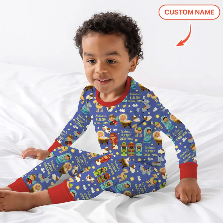 Custom Name Blessed Christmas Night Two Piece Long Sleeve Pajama Set