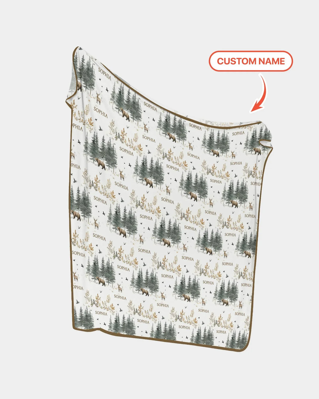 Manta de bambú personalizada con nombre, bosque, oso, ciervo