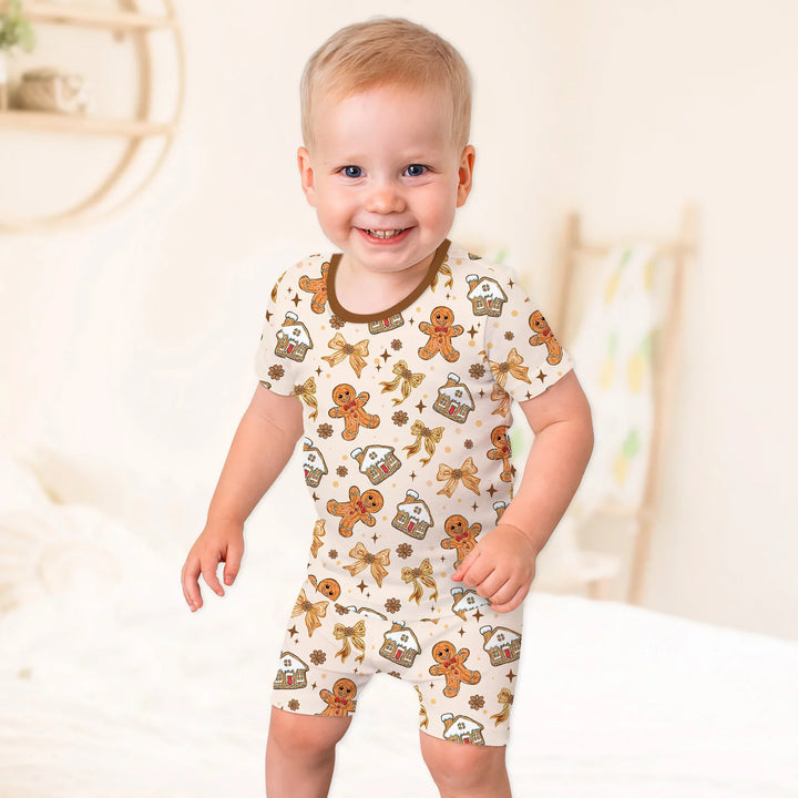 Brushstroke Gingerbread Two Piece Short Sleeve Shorts Pajama Set