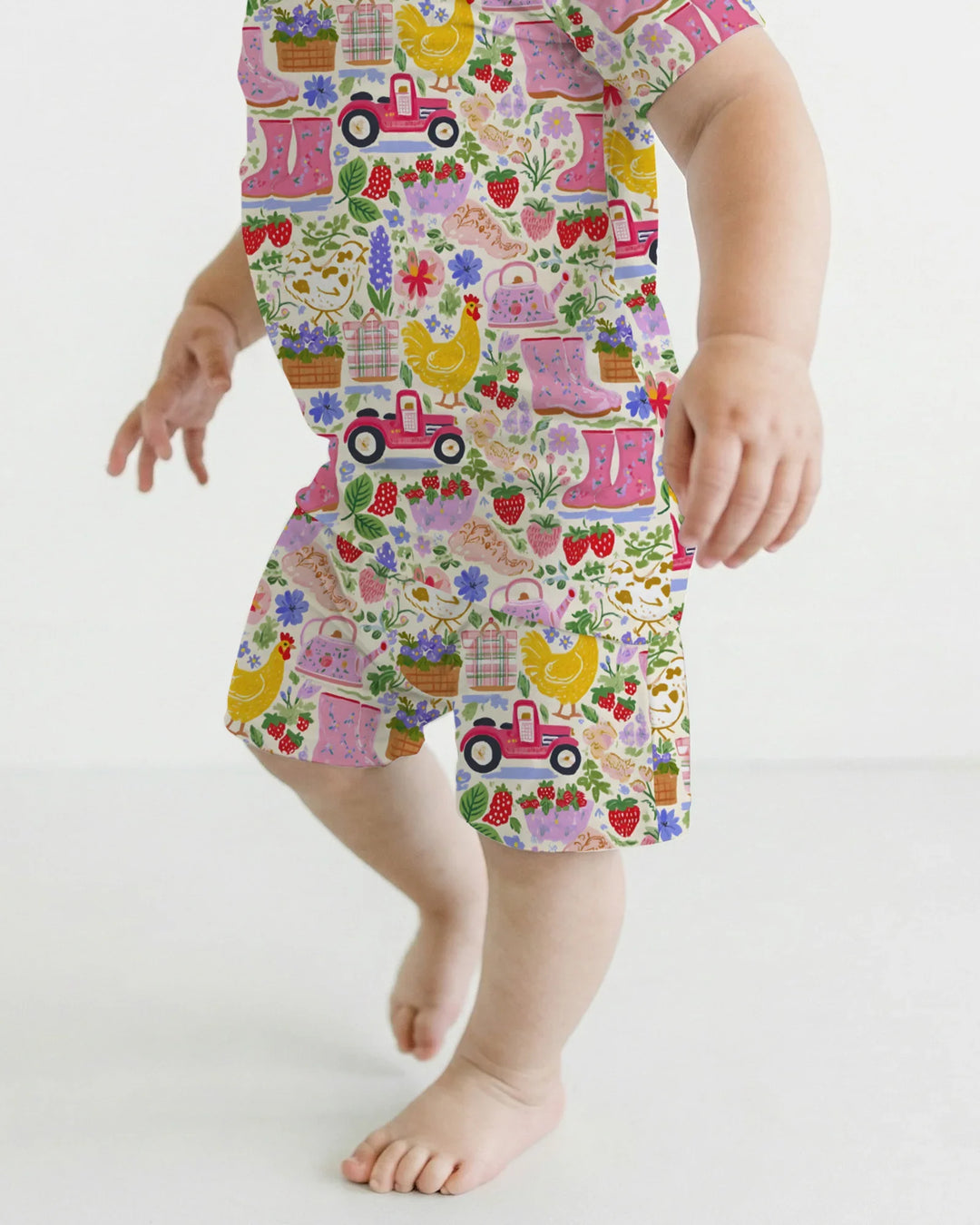 Pijama de dos piezas de bambú de manga corta con pantalón corto a juego para madre e hija de Farm Life