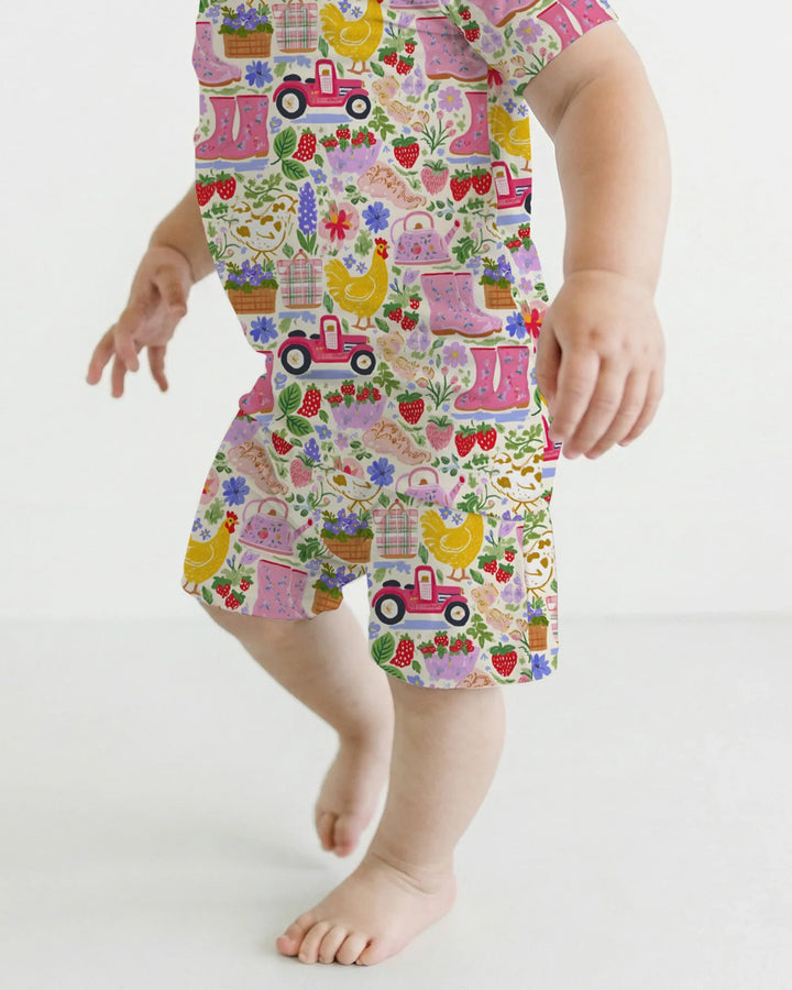 Pijama de dos piezas de bambú de manga corta con pantalón corto a juego para madre e hija de Farm Life