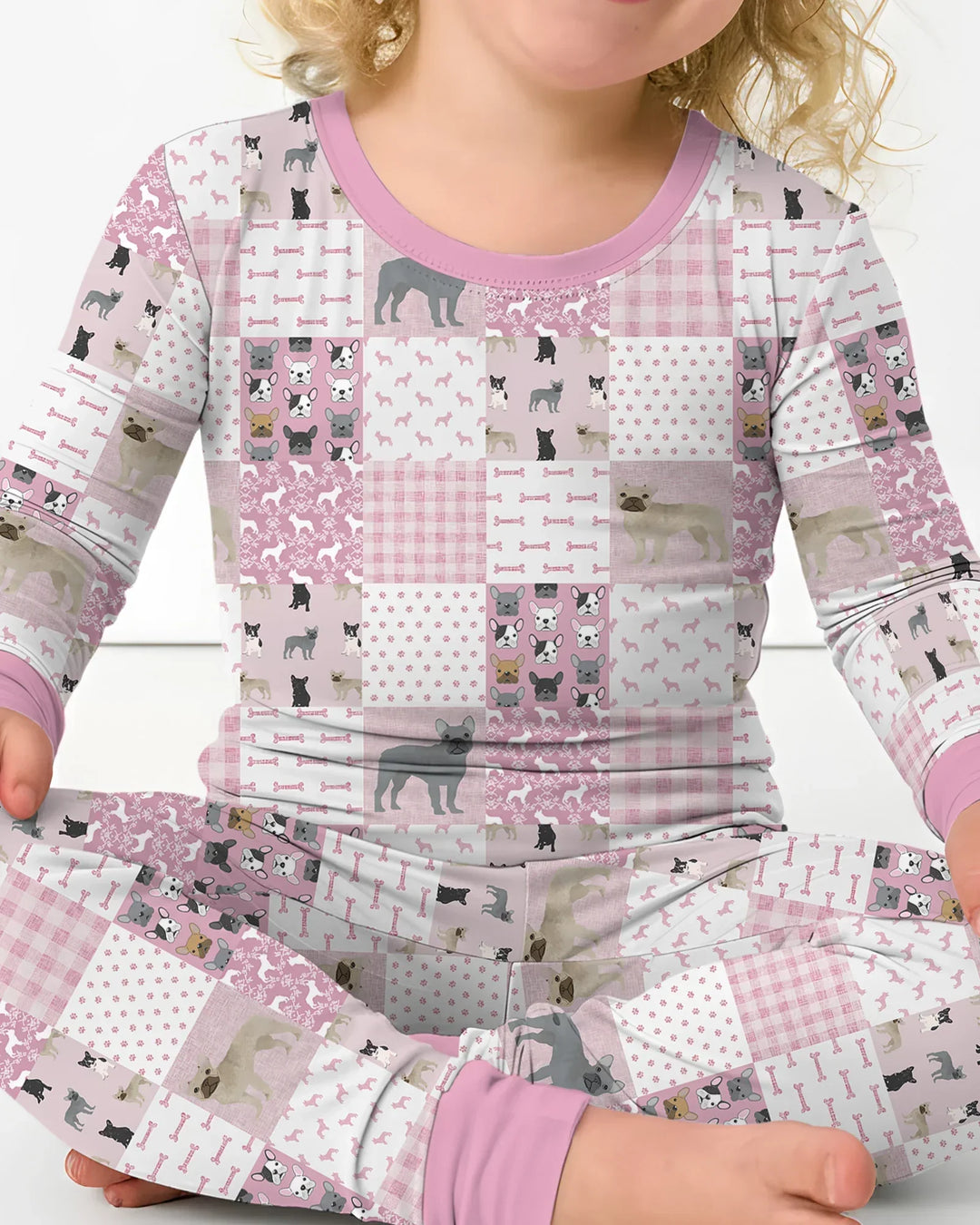 Frenchies Patchwork Family Matching Two Piece Long Sleeve Pajama Set
