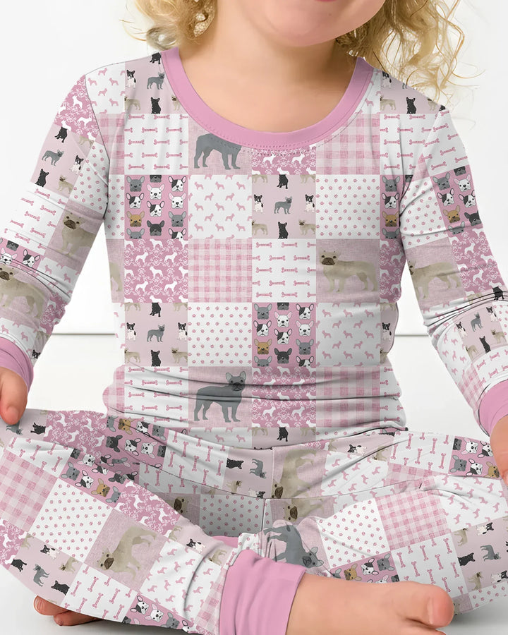 Frenchies Patchwork Family Matching Two Piece Long Sleeve Pajama Set