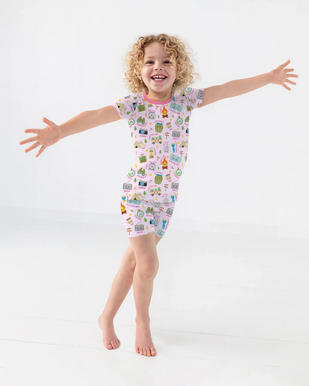 Little Camp Adventure Family Matching Two Piece Short Sleeve Shorts Pajama Set