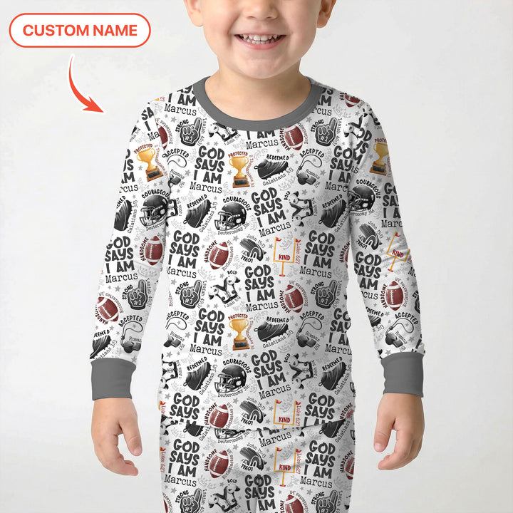 God Says I Am Touch Down Time Custom Name  Two Piece Long Sleeve Pajama Set