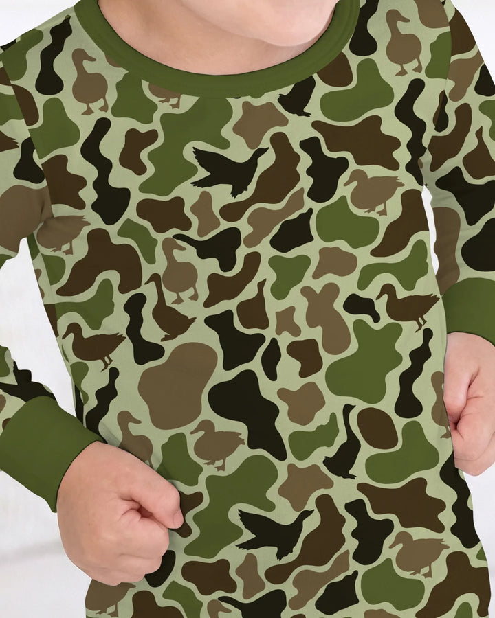 Mallard Duck Hunting Camouflage Bamboo Two Piece Long Sleeve Pajama Set