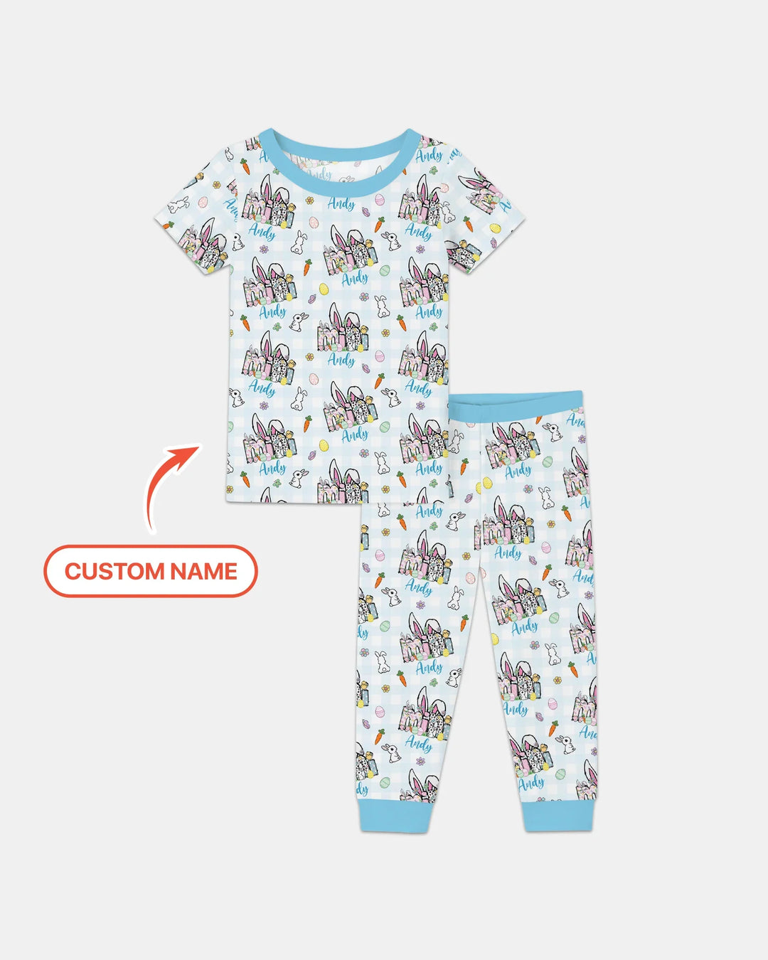 Custom Name Easter Family Matching Two Piece Short Sleeve Pajama Set
