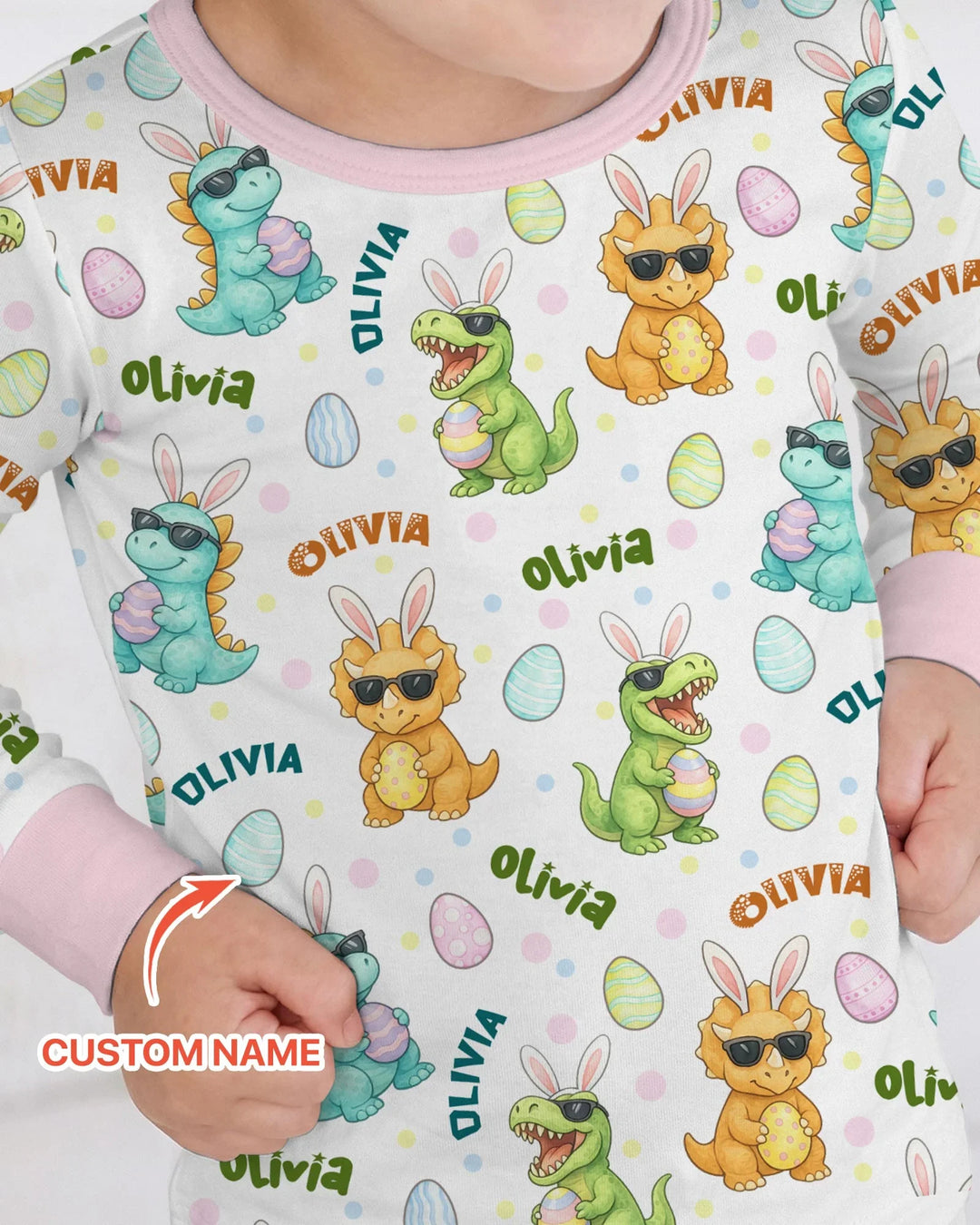 Custom Name Dinosaur on the Hunt Two Piece Long Sleeve Pajama Set