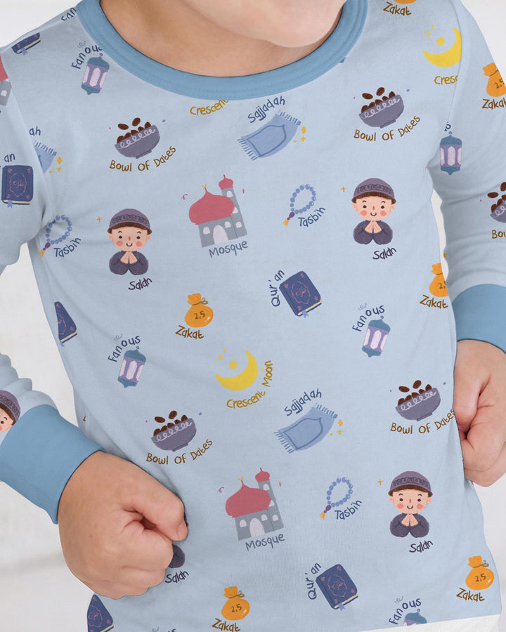 Cute Ramadhan Mubarak Two Piece Long Sleeve Pajama Set