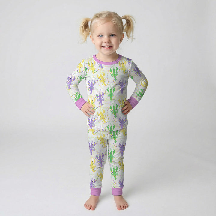 Mardi Gras Crawfish Family Matching Two Piece Long Sleeve Pajama Set