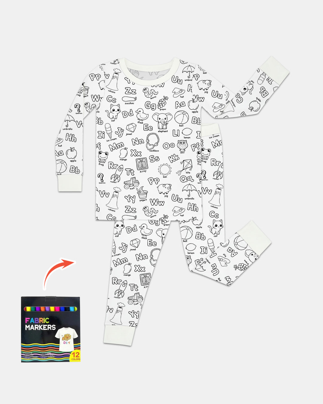 All Colorable Alphabet Two Piece Long Sleeve Pajama Set
