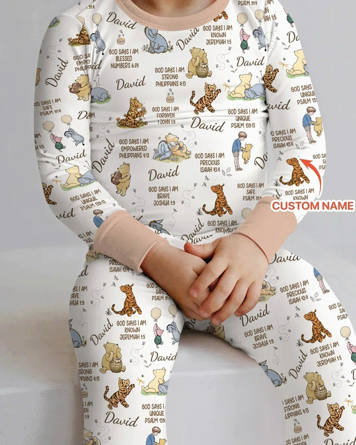 Custom Name God Says I Am Classic Bear Bamboo Two Piece Long Sleeve Pajama Set