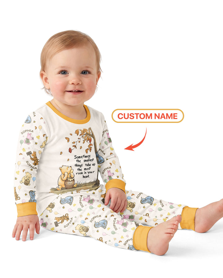 Little Things, Big Love Classic Bear Custom Name Bamboo Two Piece Long Sleeve Pajama Set