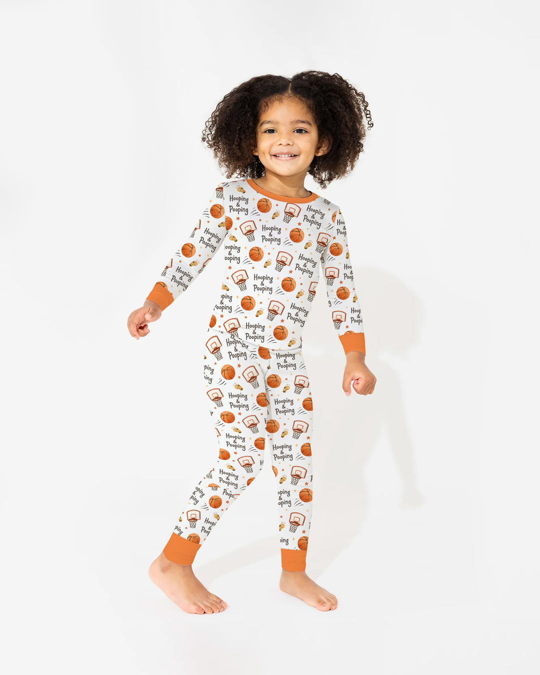 Funny Basketball Hooping & Pooping Bamboo Two Piece Long Sleeve Pajama Set