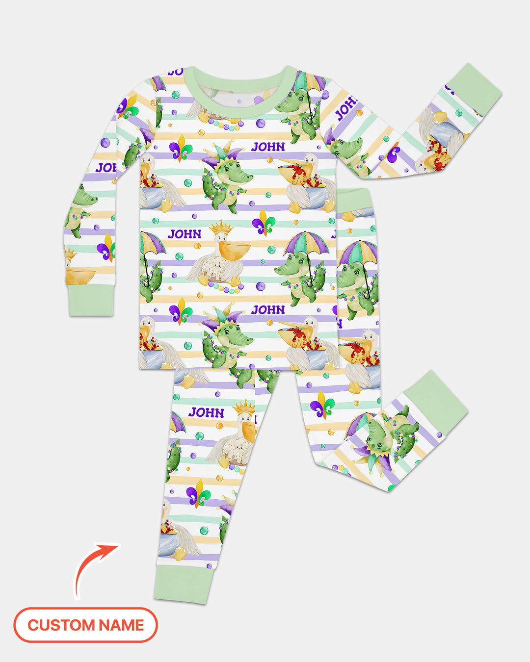 Happy Mardi Gras Adventure Family Matching Two Piece Long Sleeve Pajama Set