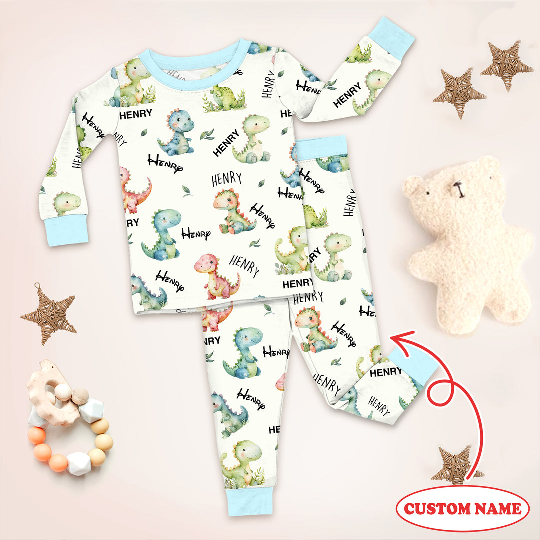 Dinosaur Custom Name Two Piece Long Sleeve Pajama Set