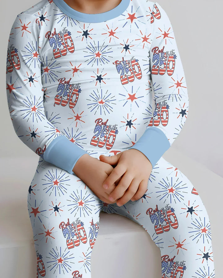 Red White and 250th Anniversary Bamboo Two Piece Long Sleeve Pajama Set